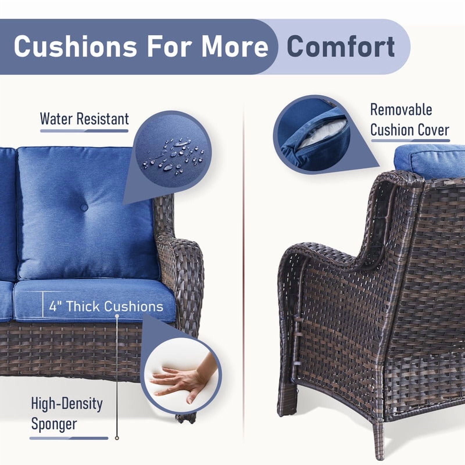 Unnifurnzi Outdoor Couch-All Weather PE Wicker Patio Sofa Outdoor Sofa