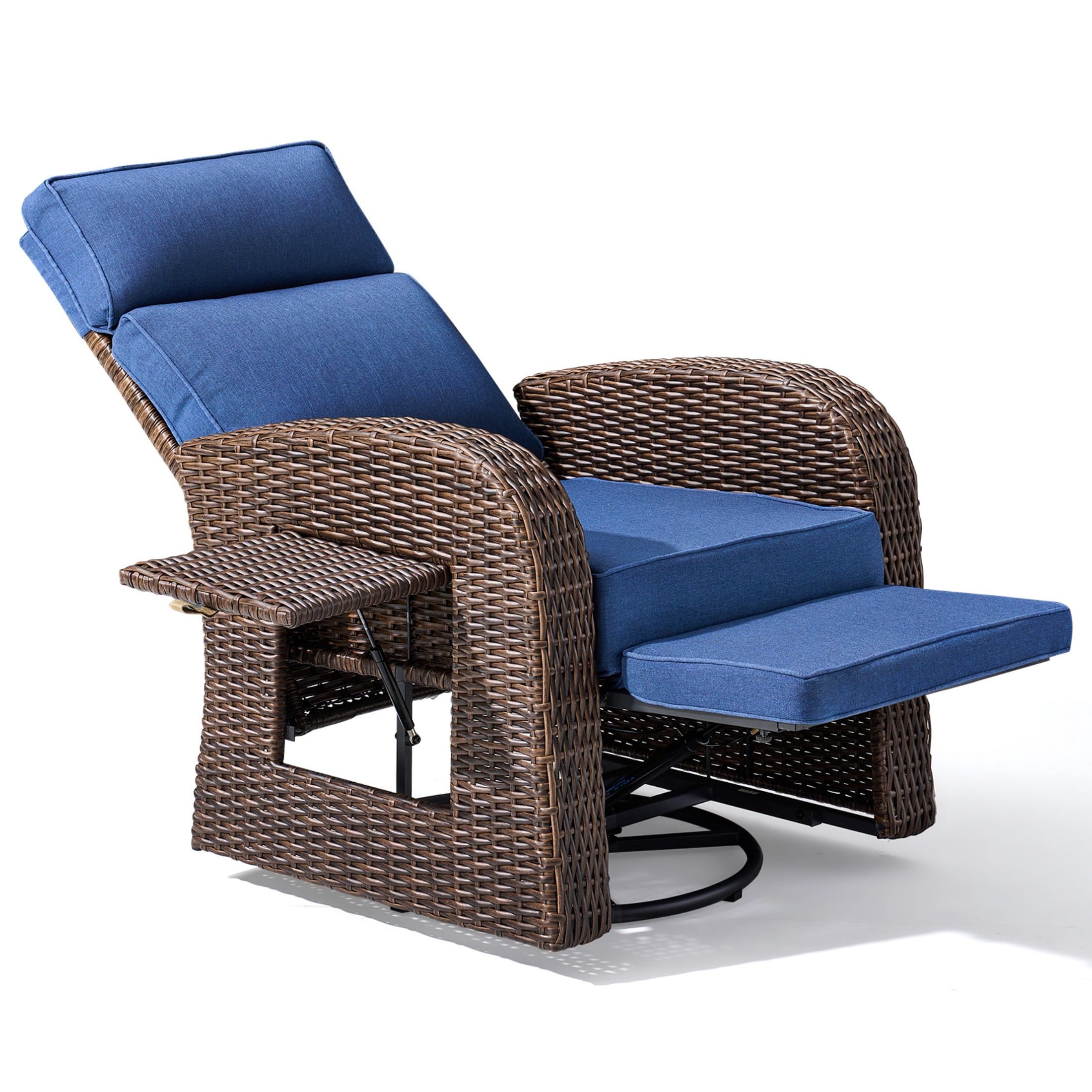 Unnifurnzi Outdoor Swivel Recliner Chair-Reclining Patio Chair with Adjustable Back & Footrest Outdoor Recliners Flip-Up Side Table for Patio Poolside Backyard