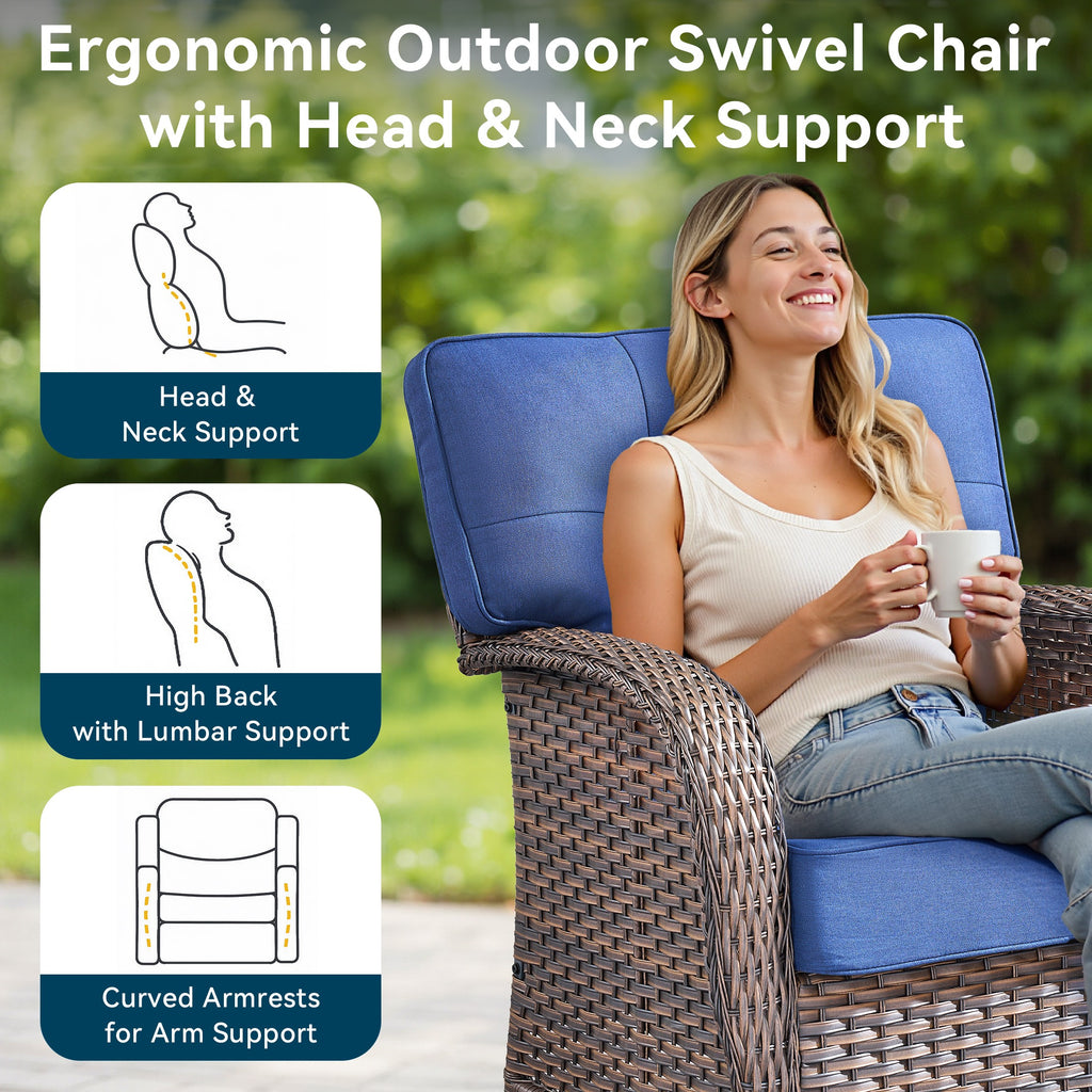 Unnifurnzi Outdoor Swivel Rocker Chairs Set of 2-Swivel Patio Chairs with 5" Thick Cushions Patio Chairs for Deck Porch Poolside Balcony