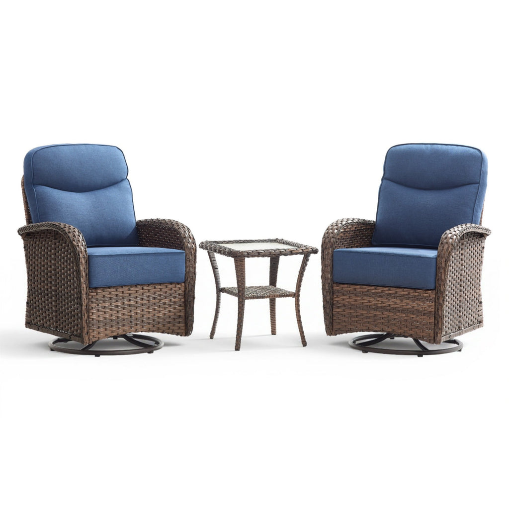 Unnifurnzi Outdoor Swivel Rocker Patio Chairs-6'' Thick Cushions Outdoor Rocking Chairs Set of 2 with Patio Side Table Patio Table and Chairs for Deck Porch Garden Balcony Poolside