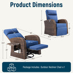 Unnifurnzi Outdoor Swivel Recliner Chair-Reclining Patio Chair with Adjustable Back & Footrest Outdoor Recliners Flip-Up Side Table for Patio Poolside Backyard
